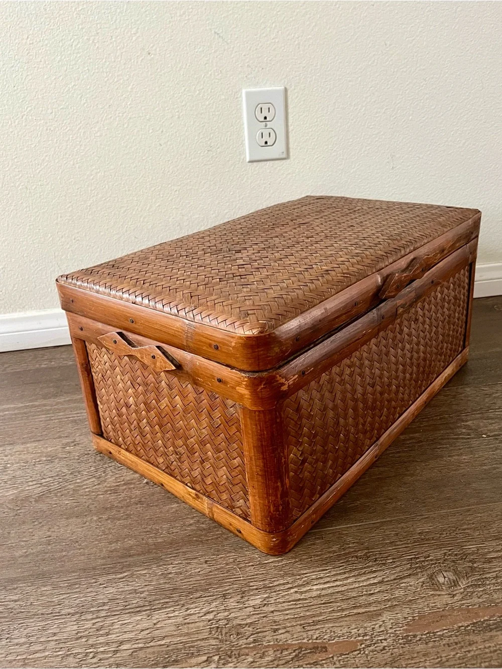 Woven Bamboo And Cane Rattan Storage Trunk Box W 12, L 19, H 10 Inches